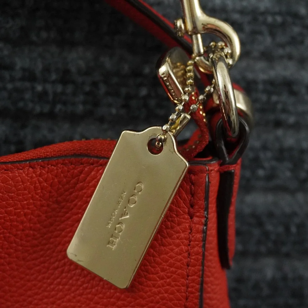 Coach Turnlock Hobo Bag Womens Polished Red Pebbled Leather Crossbody